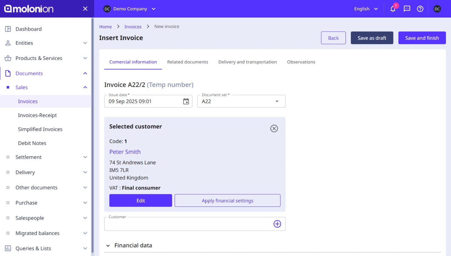 MoloniON client area dashboard