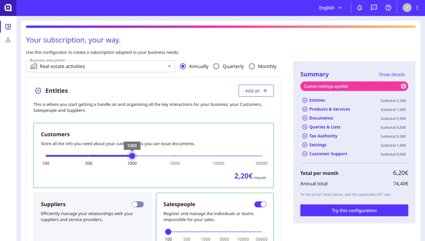 MoloniON client area dashboard